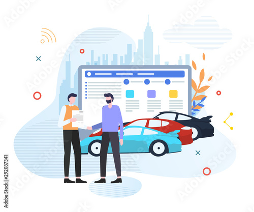 Fotomural Person Choosing Vehicle Car and Signing Contact.