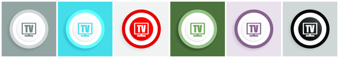 Poster - Tv icon set, colorful flat design vector illustrations in 6 options for web design and mobile applications