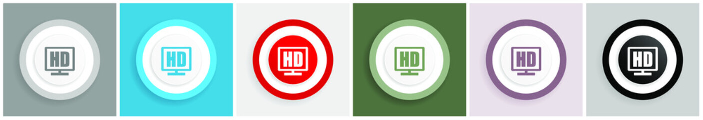 Poster - Hd display icon set, colorful flat design vector illustrations in 6 options for web design and mobile applications