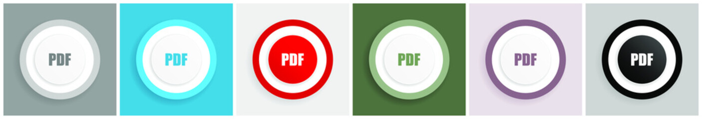 Aufkleber - Pdf icon set, colorful flat design vector illustrations in 6 options for web design and mobile applications
