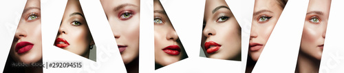 Fotografía collage. young beautiful women. female faces with makeup
