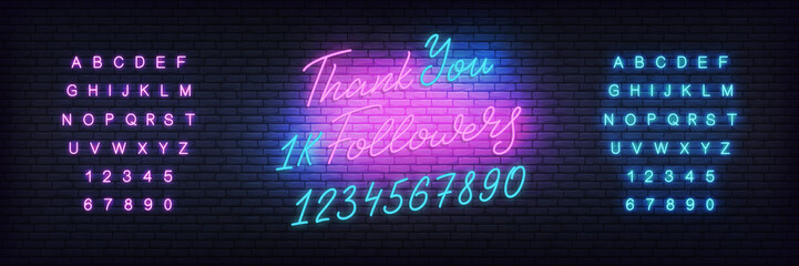 Followers Thank You neon.Social media template followers milestone. Congratulation design