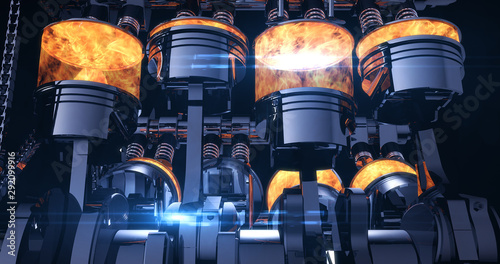 Fotomural Fuel Injected V8 Engine With Explosions