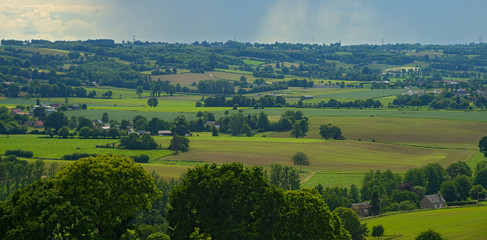 View from the hill on tranquil landscape in rural Normandy