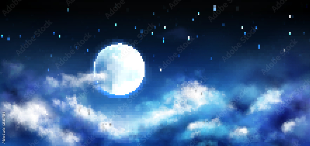 Full moon in night sky with stars and clouds. Starry heaven with ...