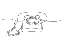Old Style Telephone In Continuous Line Art Drawing Style. Minimalistic Black Line Sketch On White Background. Vector Illustration