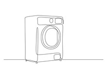 Washing Machine In Continuous Line Drawing Style. Washer Black Line Sketch On White Background. Vector Illustration