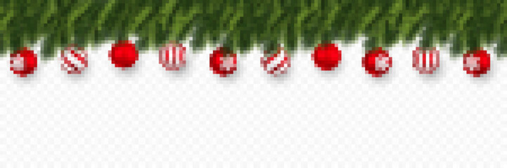festive christmas or new year background. christmas fir-tree branches with xmas red balls. holiday's