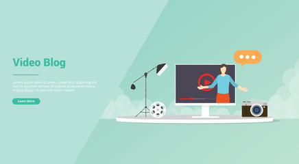 Poster - vlogger or video content production for website template or banner landing homepage - vector
