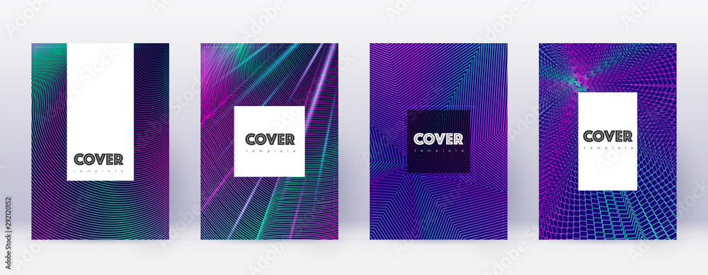Hipster brochure design template set. Neon abstrac