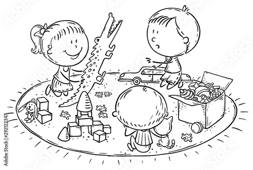 Kids playing with toys on the carpet