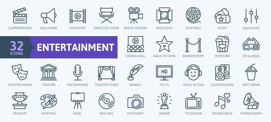 entertainment - outline web icon collection, vector, thin line icons collection