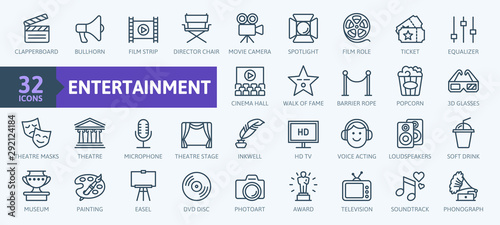 Fotografía Entertainment - outline web icon collection, vector, thin line icons collection