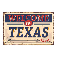 Vintage Tin Sign With USA State. Texas Retro Souvenirs Or Postcard Templates On Rust Background. Dixie. South.