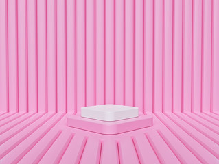 Poster - Geometric shapes background with podium. pink colored. 3d rendering