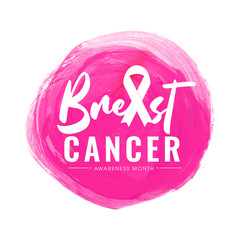 Poster - Breast Cancer Awareness Month text on pink brush stroke background. Can be used as poster or template design.