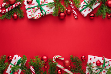 Wall Mural - merry christmas and happy new year red background