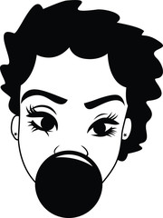 Afro Girl Bubble Gum Vector Silhouette 