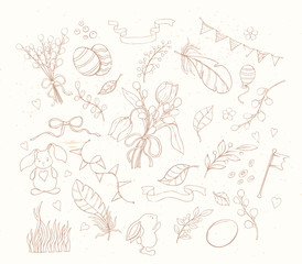 Wall Mural - Hand drawn spring elements set