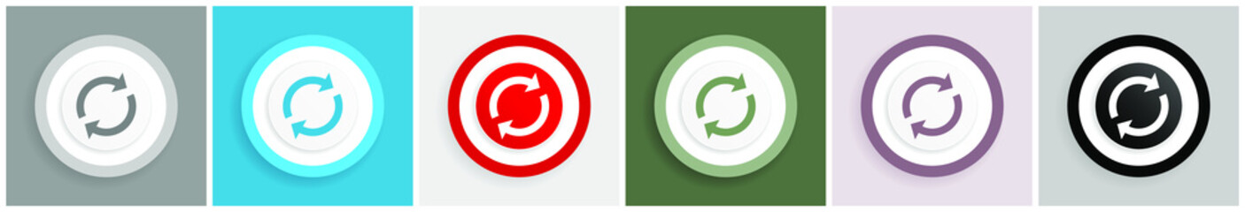 Poster - Reload icon set, colorful flat design vector illustrations in 6 options for web design and mobile applications
