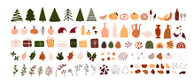 Set Of Christmas New Year Winter Icons Xmas Geometric Shapes Isolated