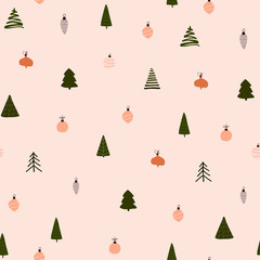 Wall Mural - Abstract trendy christmas new year winter holiday seamless pattern with xmas trees balls