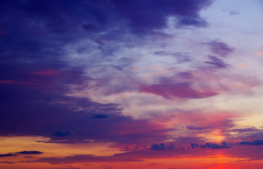 Poster - Sunset with sun rays, sky with clouds and sun