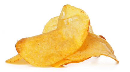 Wall Mural - Potato chips close up on white background