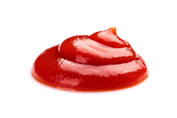 Red ketchup tomato sauce closeup isolated on white background