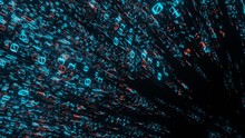 3D Rendering Of Abstract Binary Data In Glowing Blue And Red Color. For Deep Machine Learning, Crypto Currency, Hi Tech Product Uses. Big Data Visualization, Artificial Intelligence. With Copy Space
