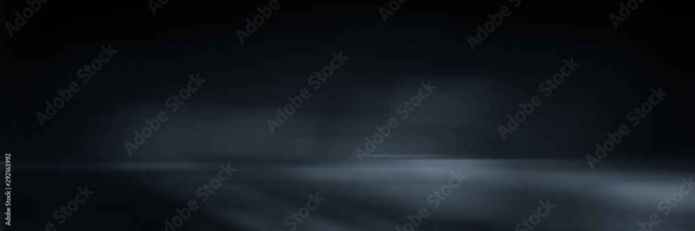 Dark black studio room with spotlight backdrop wallpaper, blank perspective for show or display your product montage or artwork.  - obrazy, fototapety, plakaty 