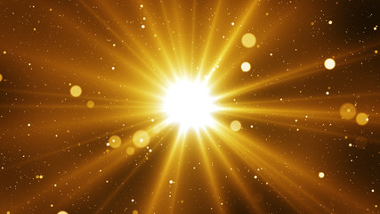 Poster - Golden sparks abstract background with light from center. Glitter particles.