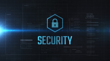Poster - Security label with lock icon. Futuristic interface. HUD. LCD text effect.
