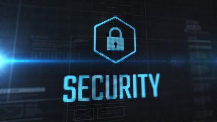 Poster - Security word with icon. Close up view. LCD screen effect. Protection message.