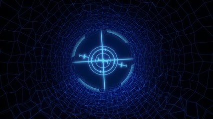 Aufkleber - Technology 4K Digital Fly Through Space Tunnel  HUD Spin Crosshairs TargetCode Animation Background. Sci fi Futuristic 3D Rendering Element Communication Transfer Motion.