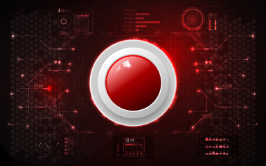 Wall Mural - Realistic circle red button on abstract technology background