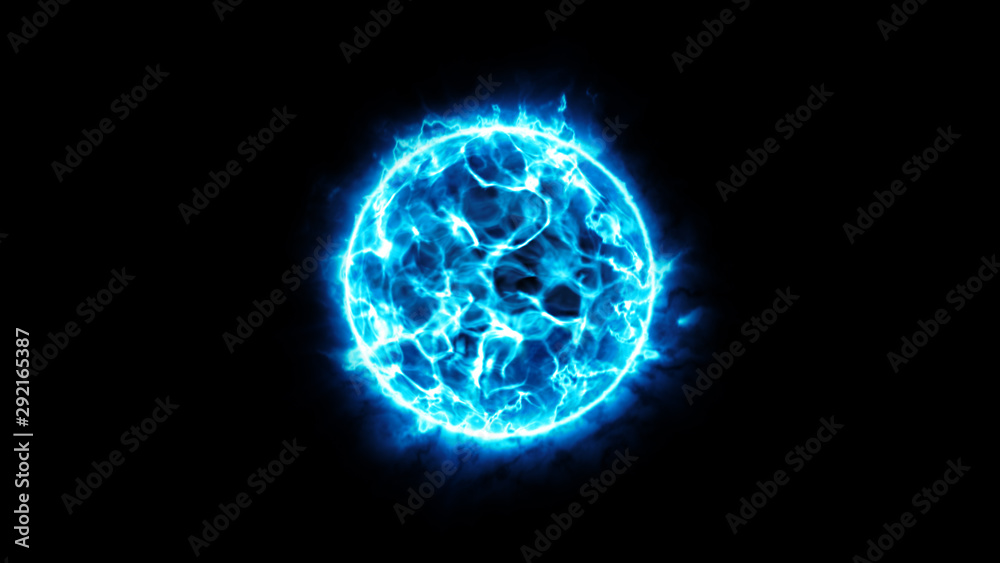 Blue fire ball illustration. Core energy. Techlonogy plasma