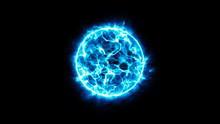 Blue Fire Ball Illustration. Core Energy. Techlonogy Plasma Abstract Background.
