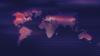 Poster - world map corporate background with lights and digital waves of particles in a cyberspace.