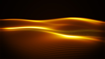 Poster - Golden luxury flow. Abstract shiny waves in a cyber space with depth of field.