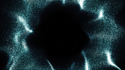 Poster - Abstract cyber tunnel with particles. Futuristic background.
