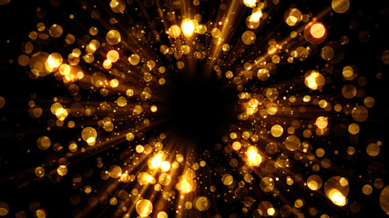 Poster - Golden vortex abstract background with lights and glitter particle for holiday celebration. Glamour bokeh. Winner congratulation. Greeting screen texture.