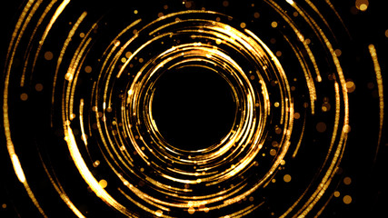 Poster - Holiday background for celebration. Golden particles and rings tunnel. Glamour vortex.