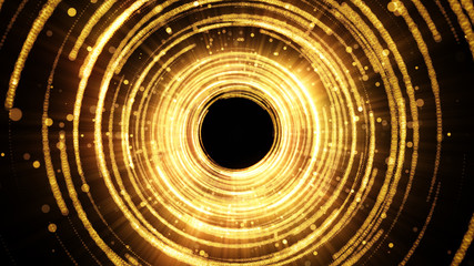 Poster - Golden glamour tunnel with lights and particles. Magic dust in the center. Abstract background for celebration.
