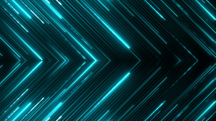 Poster - Blue neon stripes. Abstract cyber surface background. Digital arrow concept. Speed direction. Lasers show.