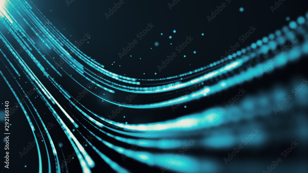 Blue futuristic stream. Digital data flow. Creative abstract background. Dynamic pattern with power rays and light. Transfer texture concept. - obrazy, fototapety, plakaty 