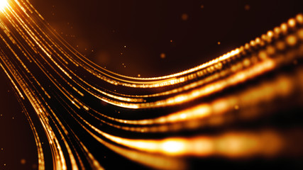 Poster - Glitter particles in orbit stream. Golden rays flow. Creative concept for party texture. Victory celebration abstract background.