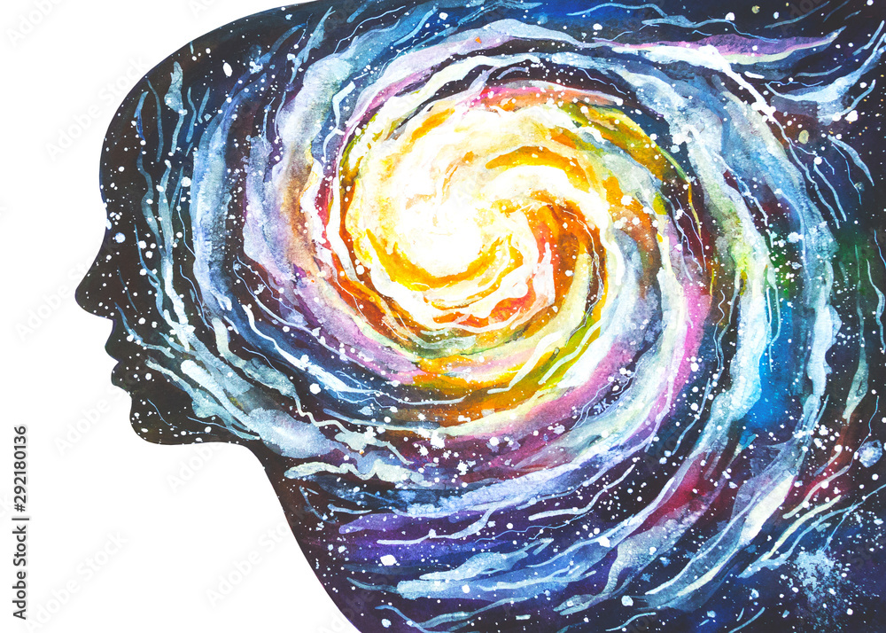 Dipinto acquerello bella donna cosmo gallasia supernova - obrazy, fototapety, plakaty 