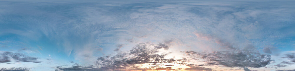Wall Mural - seamless cloudy blue sky hdri panorama 360 degrees angle view with zenith and beautiful clouds for u