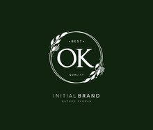 O K OK Beauty Vector Initial Logo, Handwriting Logo Of Initial Signature, Wedding, Fashion, Jewerly, Boutique, Floral And Botanical With Creative Template For Any Company Or Business.